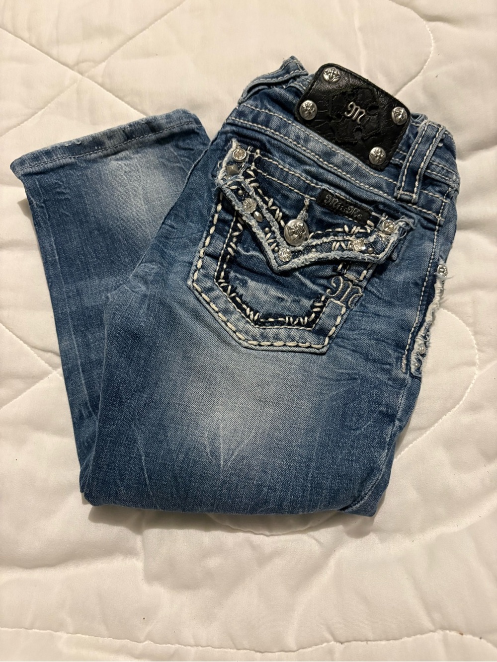 Miss Me Blue Embellished Girls' Denim capris